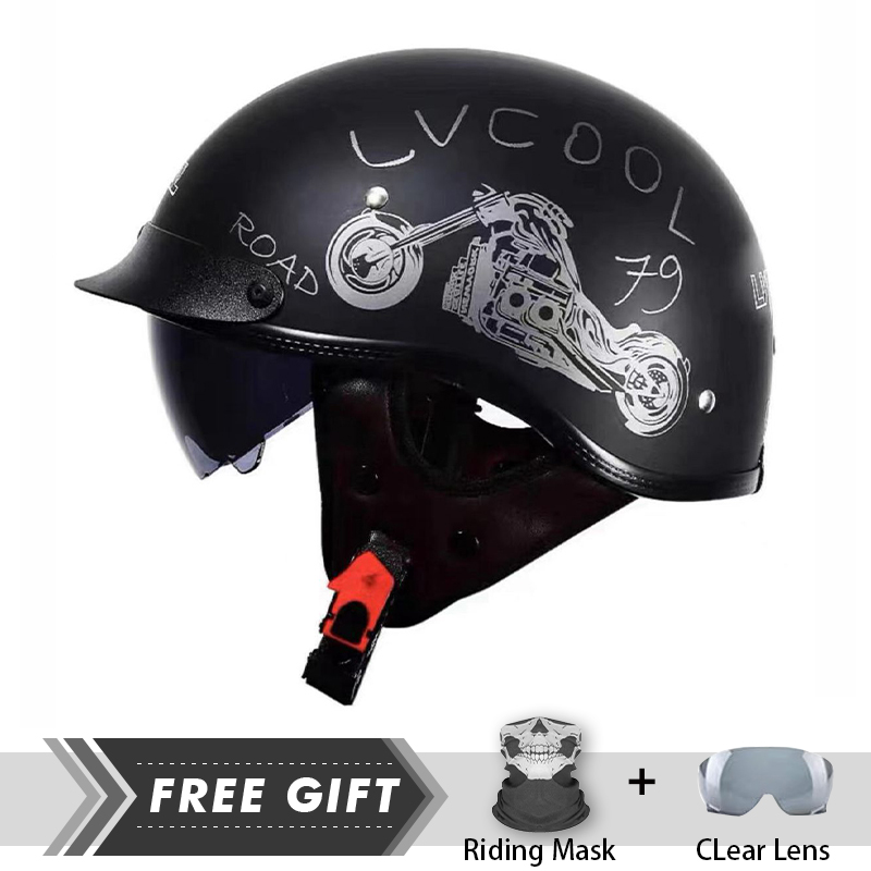 Men Women Half Face Helmet ABS - Motorcycle Gear In Store ulasan dan harga